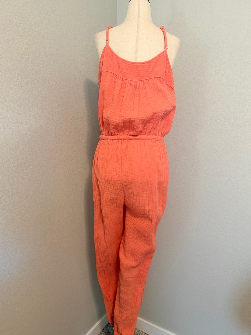 Evereve Gemma Cotton Gauze Jumpsuit Coral Pink Size Medium - Picture 5 of 9